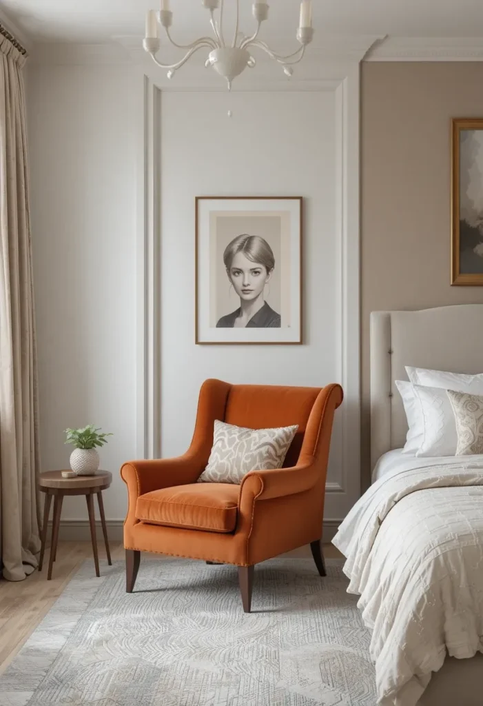 Orange bedroom furniture ideas with accent pieces