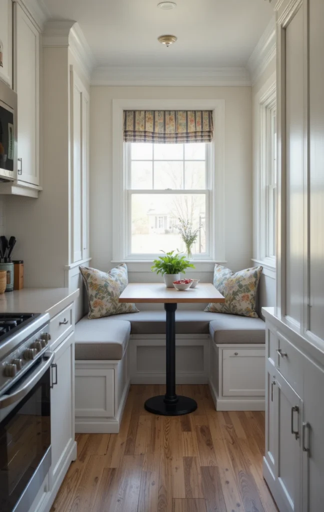 Compact breakfast nook in a galley kitchen.