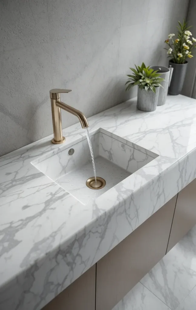 Undermount bathroom sink creating a seamless and easy-to-clean surface.