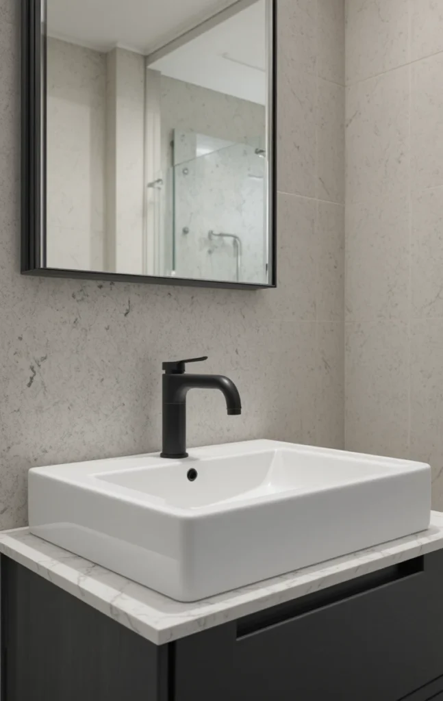 Rectangular minimalist sink with clean modern lines.