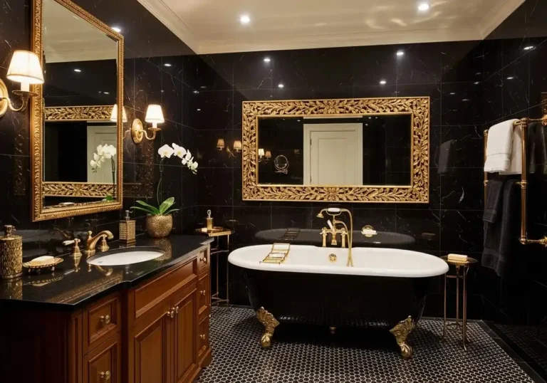Black and gold bathroom decor full look