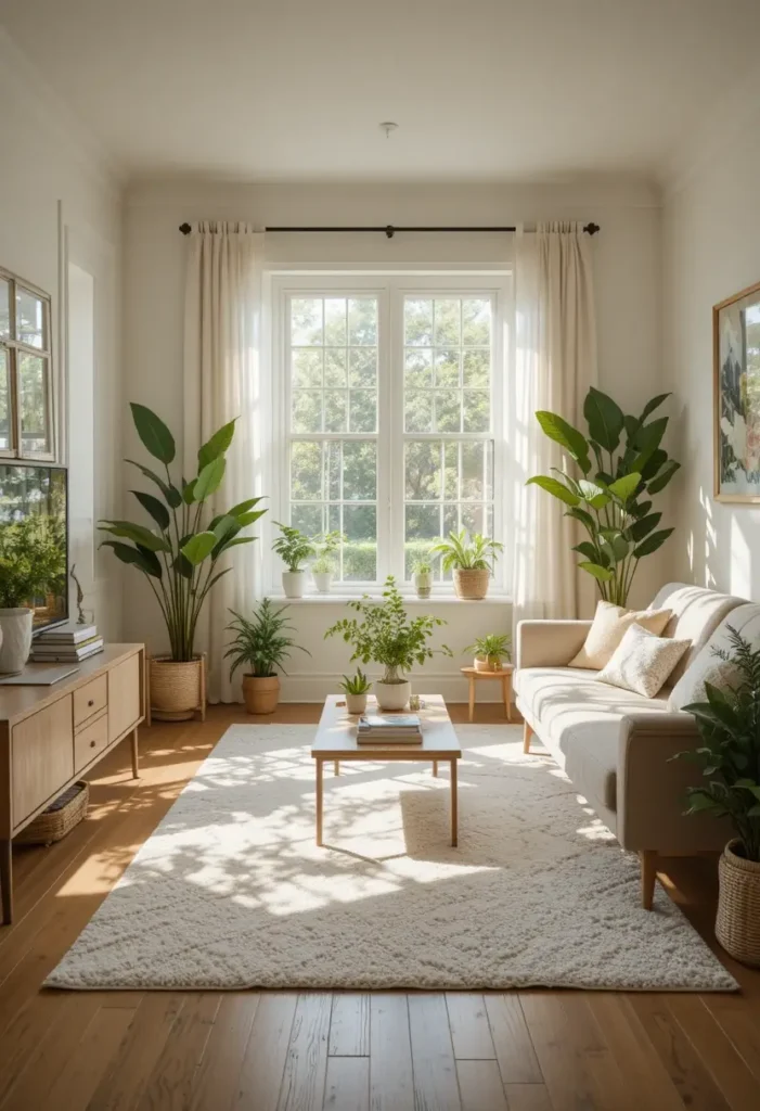 Seasonal summer rug brightening living room décor.