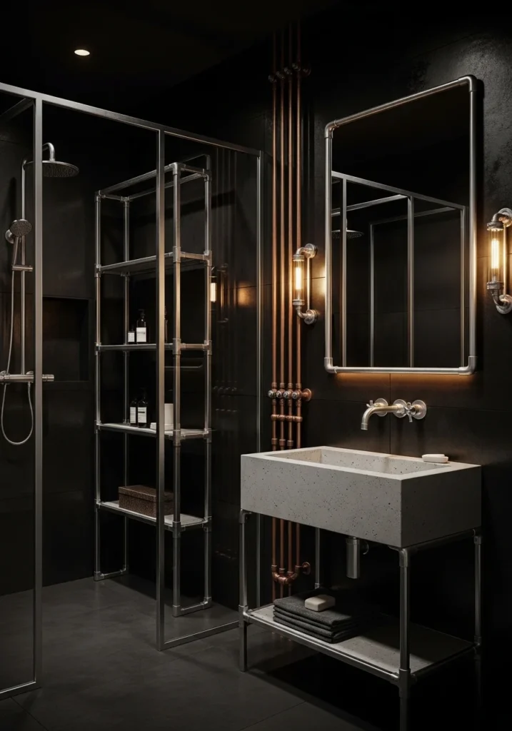Industrial black bathroom.