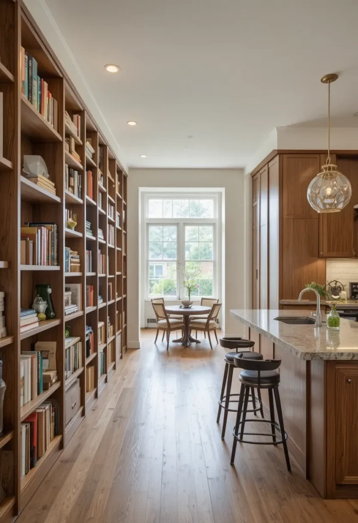 Vertical storage units in open kitchen and living room