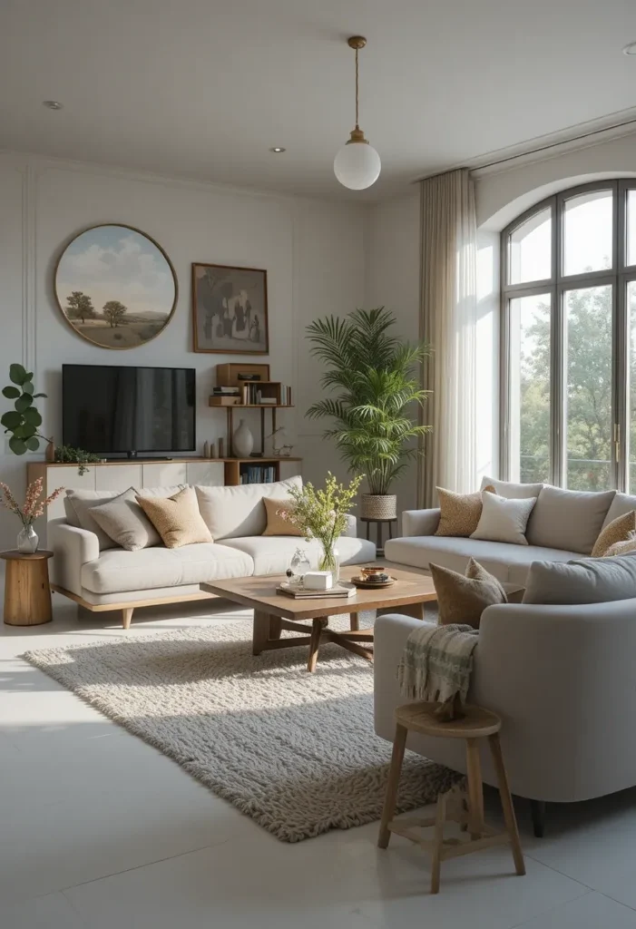 “Fresh and organized living room showing regularly edited and refreshed design.