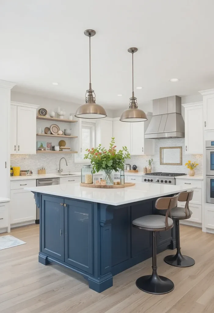 Kitchen island with functional and stylish personal touches.