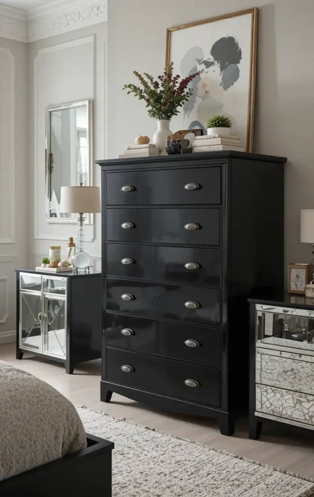 Black and silver bedroom storage solutions keeping room tidy