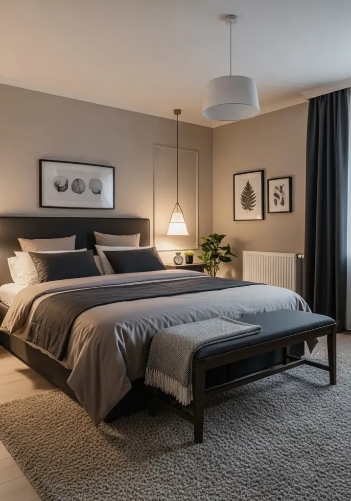Dark accents with taupe bedding