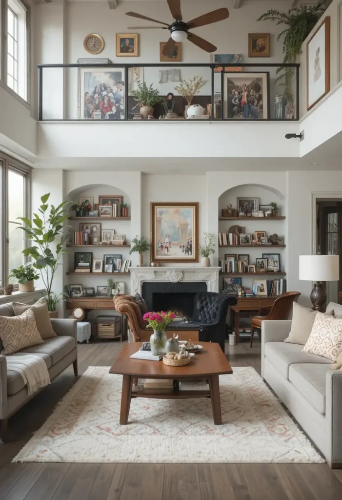 Personal décor and touches in open layout living-dining room