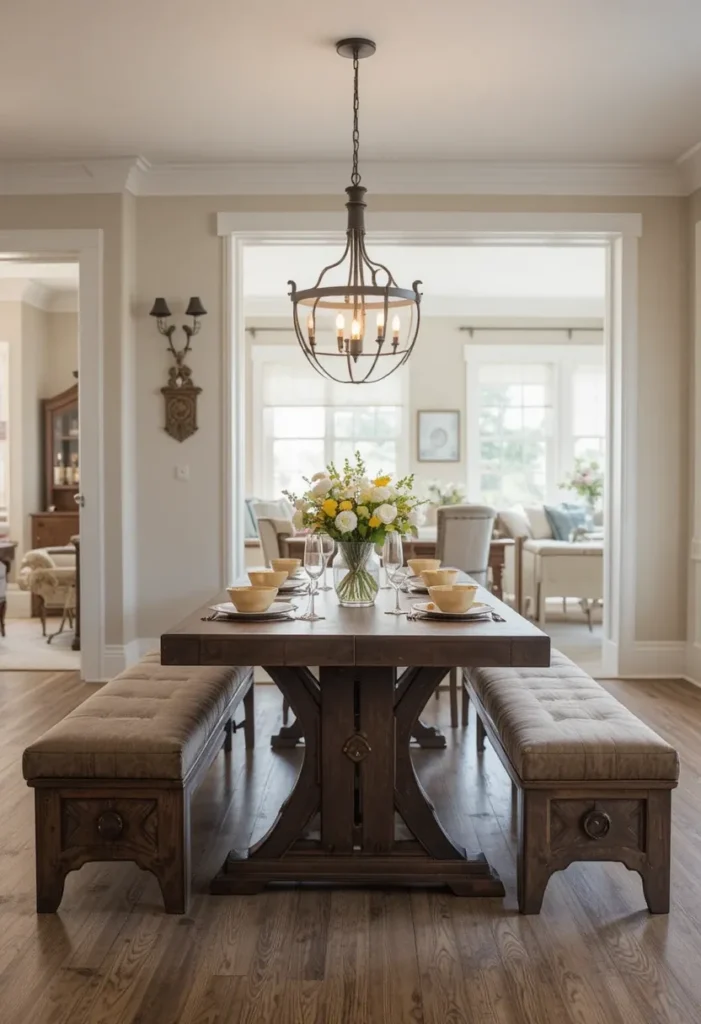 Functional dining area in open living-dining layout