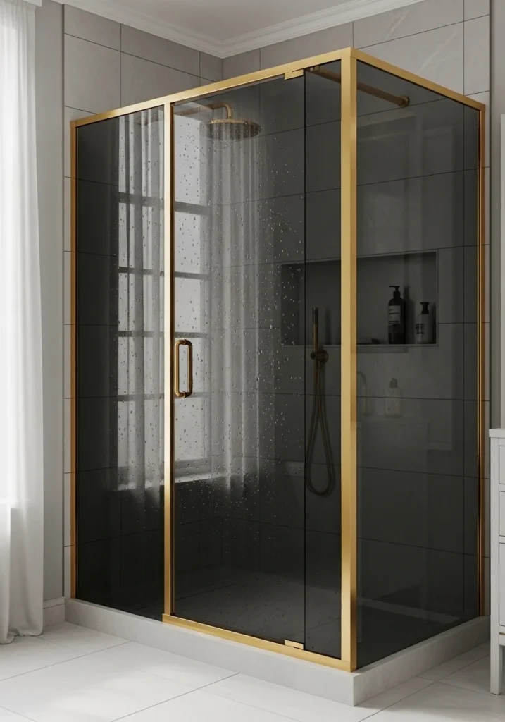 Black shower with gold frame