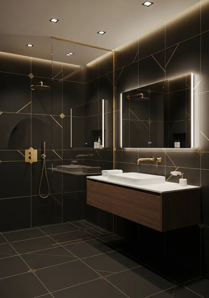 Black tiles with gold accents
