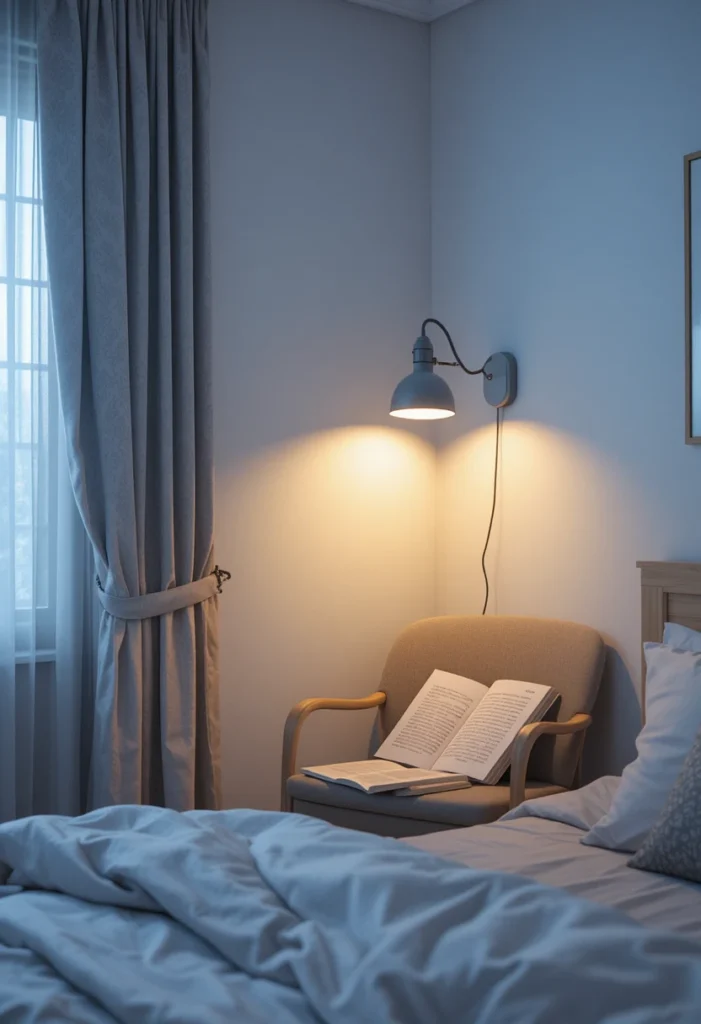 Focused LED lighting used in a bedroom reading nook