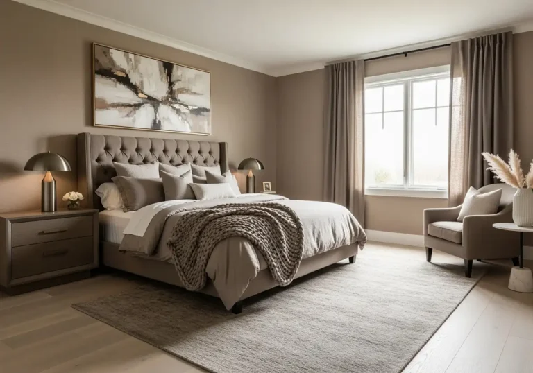 Beautiful taupe bedroom look