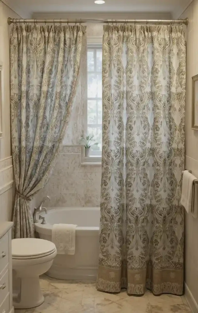 Bathroom curtain properly sized to tub or shower height.