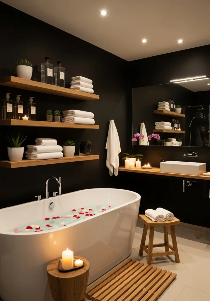 Black walls with warm wood