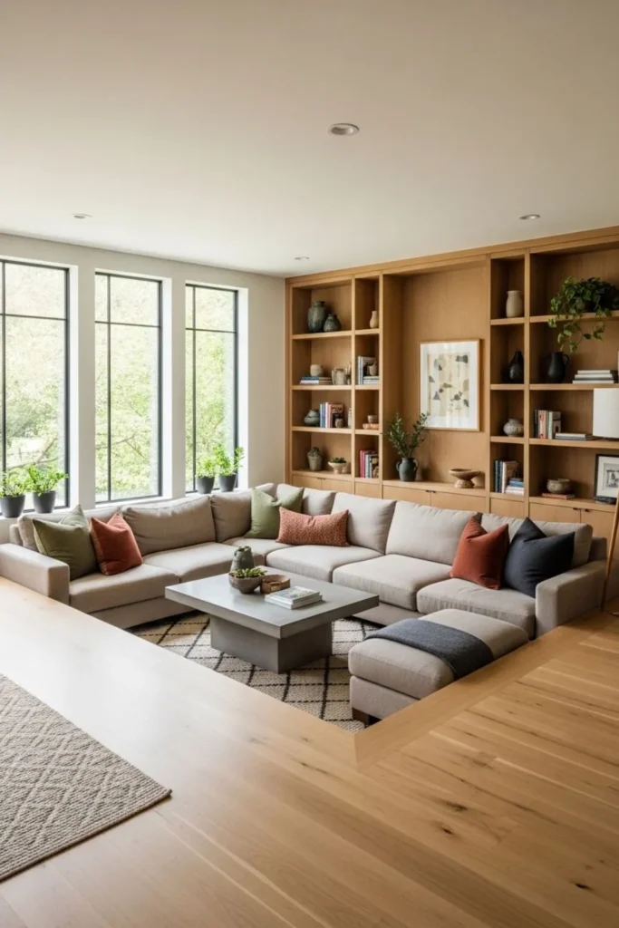 Sunken living room with smooth transition