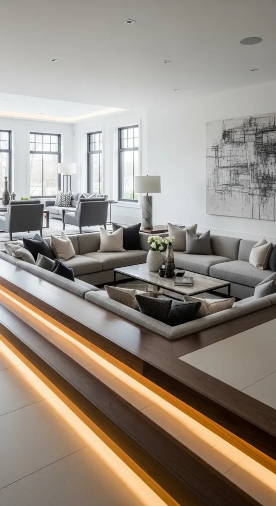 Sunken living room with defined step edge