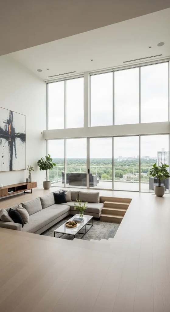 Open layout with sunken living area