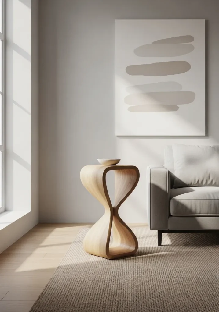 Sculptural living room side table as modern art piece