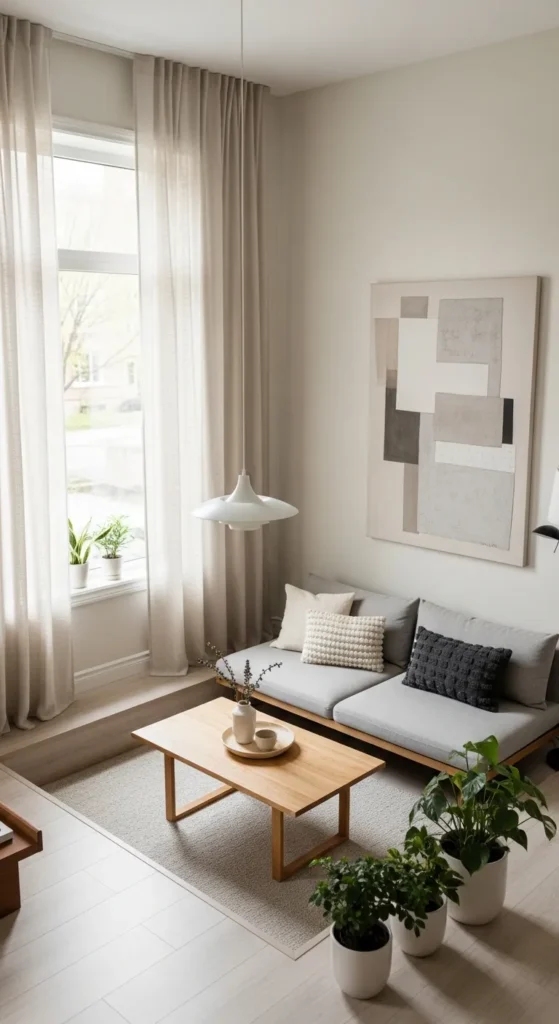 Sunken living room with balanced ceiling height