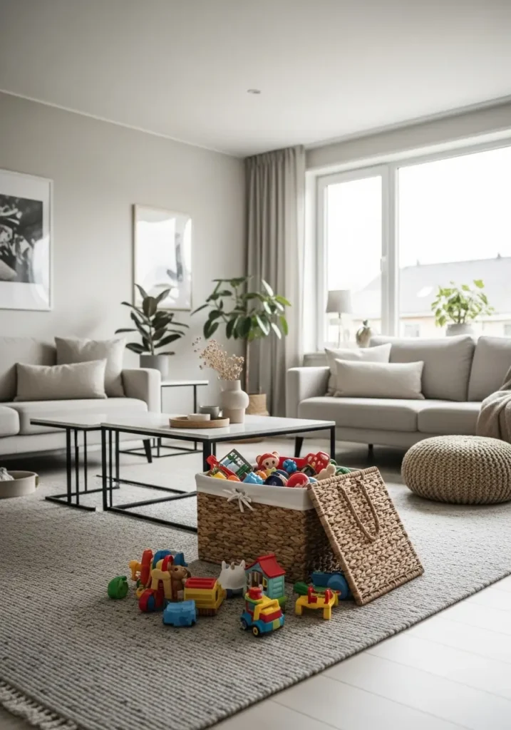 Daily reset basket in living room