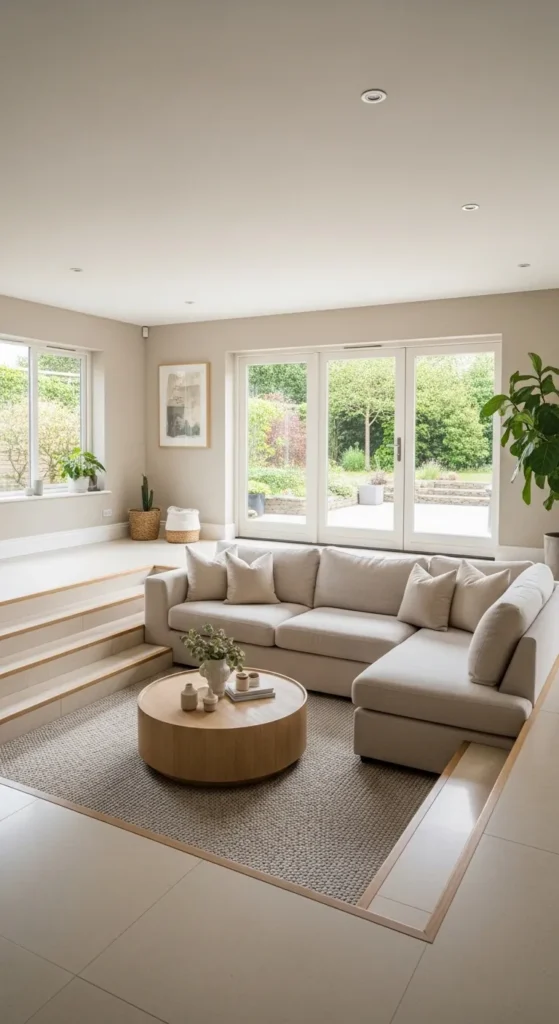 Sunken living room with two wide steps