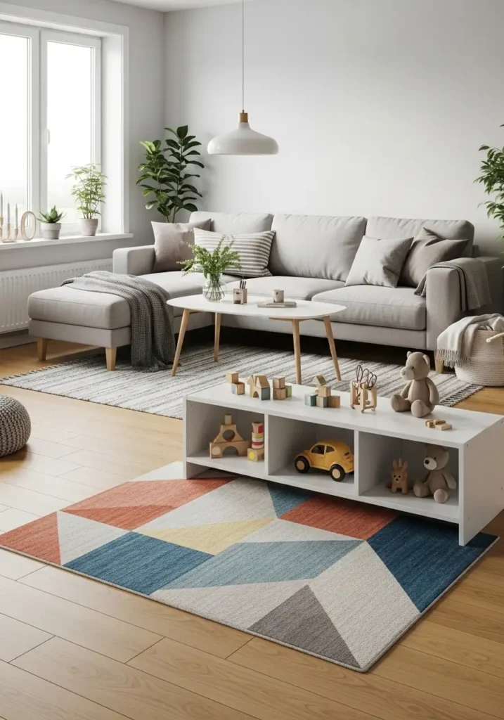 Defined play corner in living room