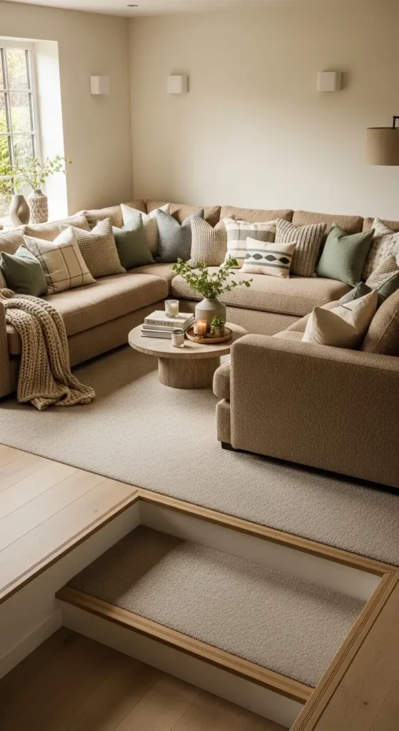 Sunken seating arranged for conversation