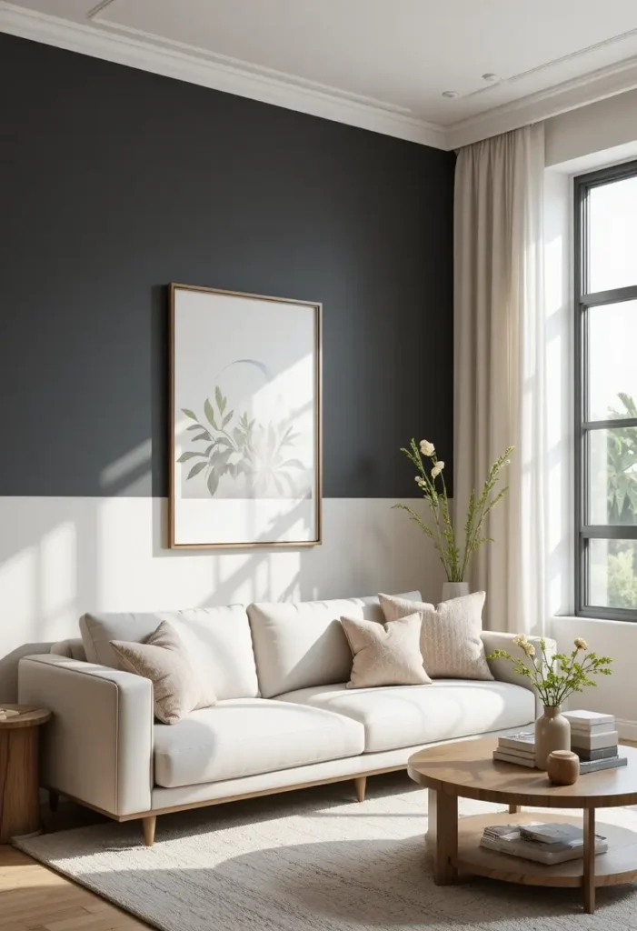 Living room with two-tone painted accent wall design