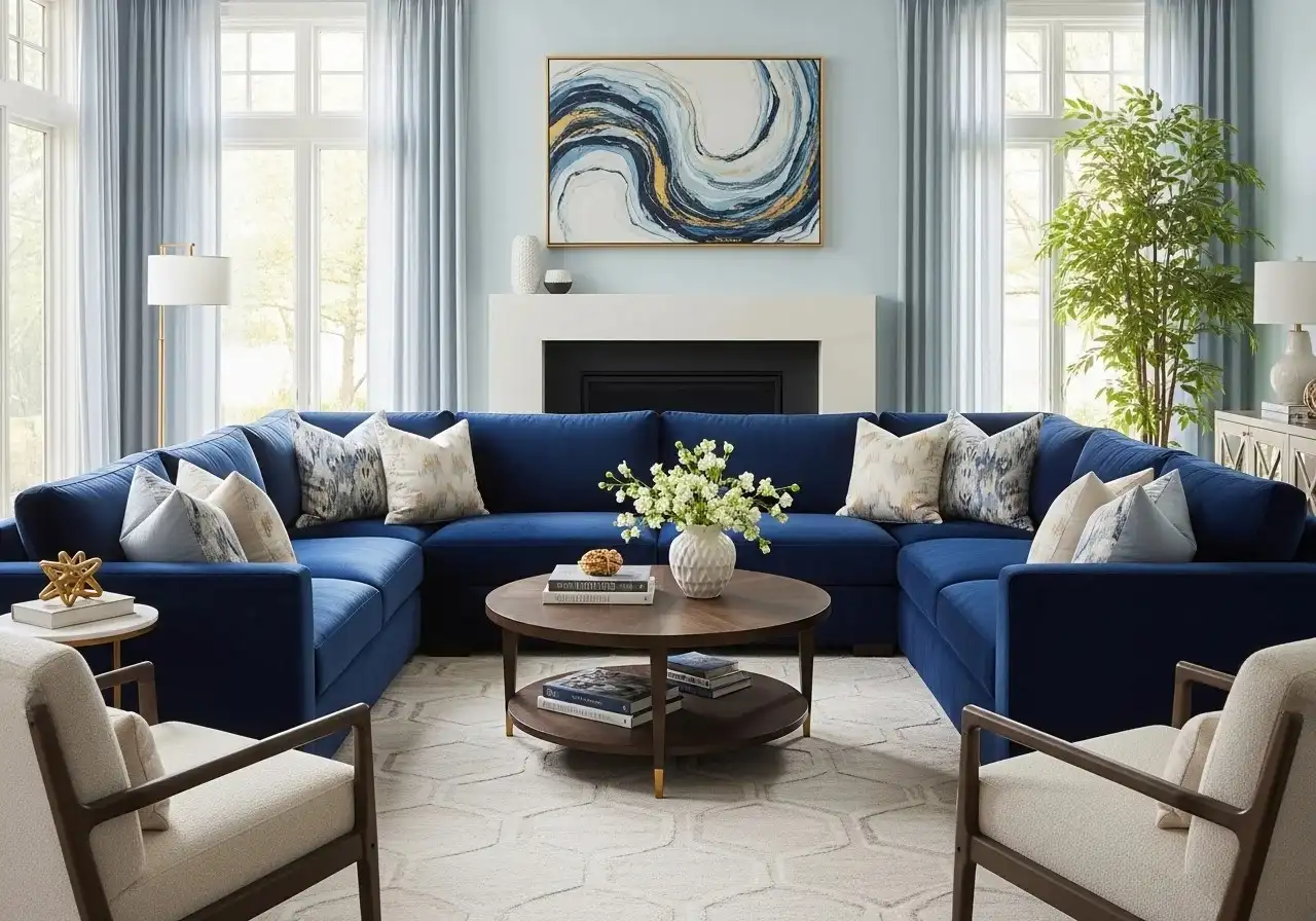 Full blue couch living room beautiful look