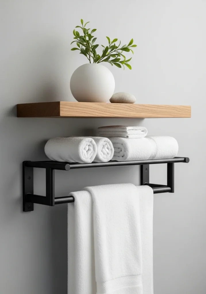 Mirrored wall-mounted cabinet with storage in small bathroom