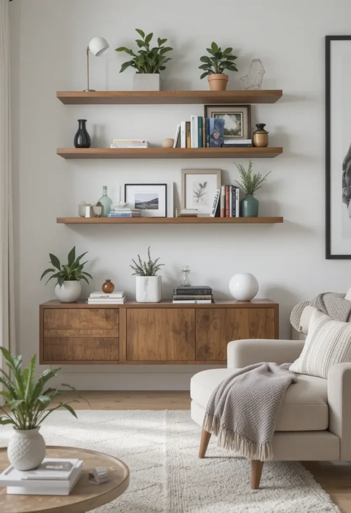 Floating shelves with decor