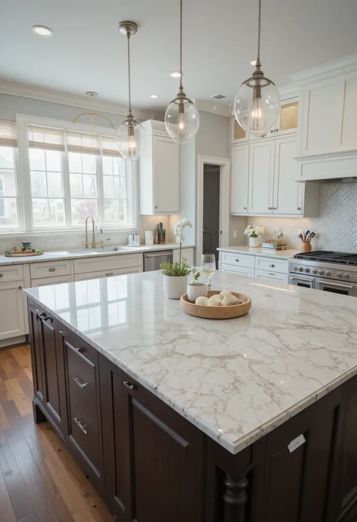 Kitchen island with durable and easy-to-clean countertop material