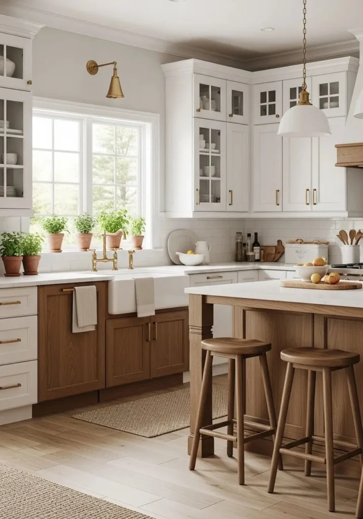 Two-tone kitchen with white oak lowers.