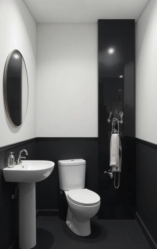 Half black, half white walls in bathroom