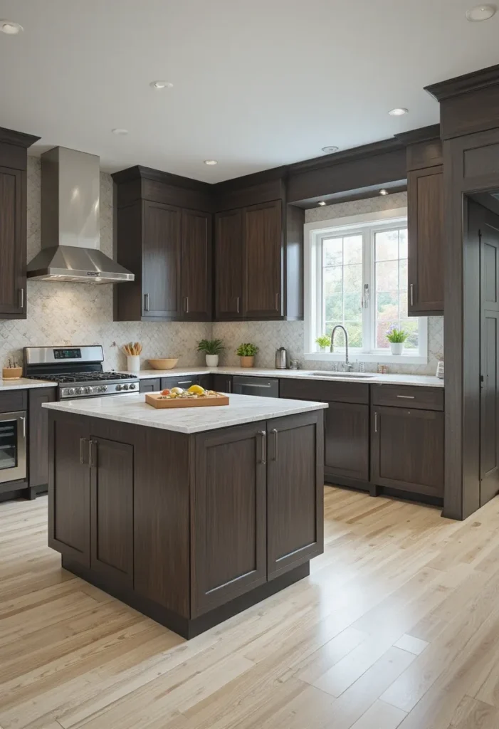 Kitchen island positioned for efficient cooking workflow.
