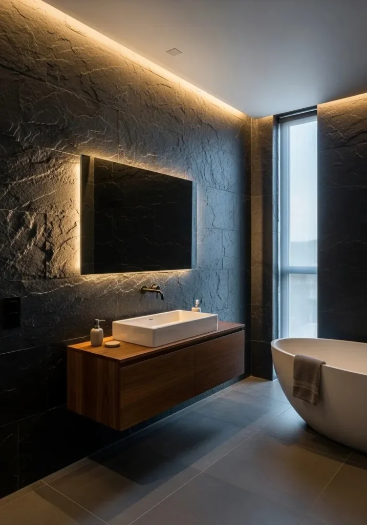 Textured black walls