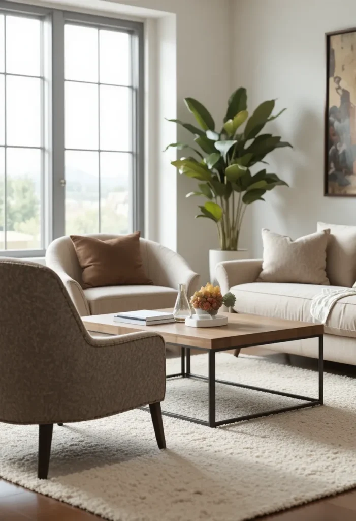 Barrel accent chair adding soft curves to a living room.