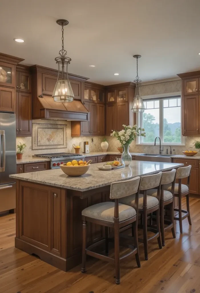 Kitchen island stools with armrests offering lounge-like comfort and support.