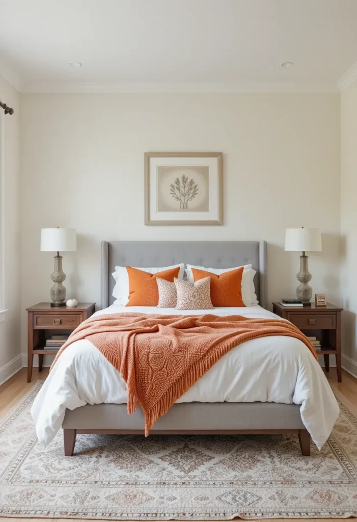 Orange bedroom ideas using textiles and fabric accents