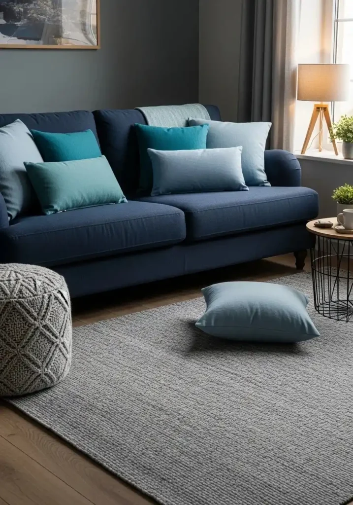 Layered blue sofa living room.