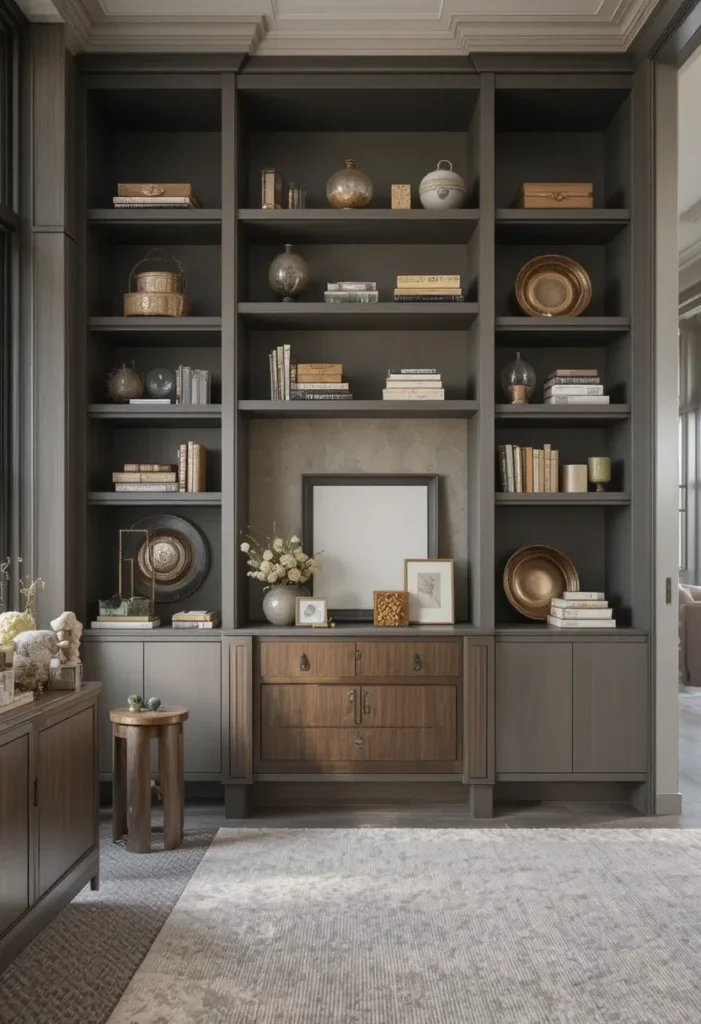 Functional storage solutions in open living-dining room layout