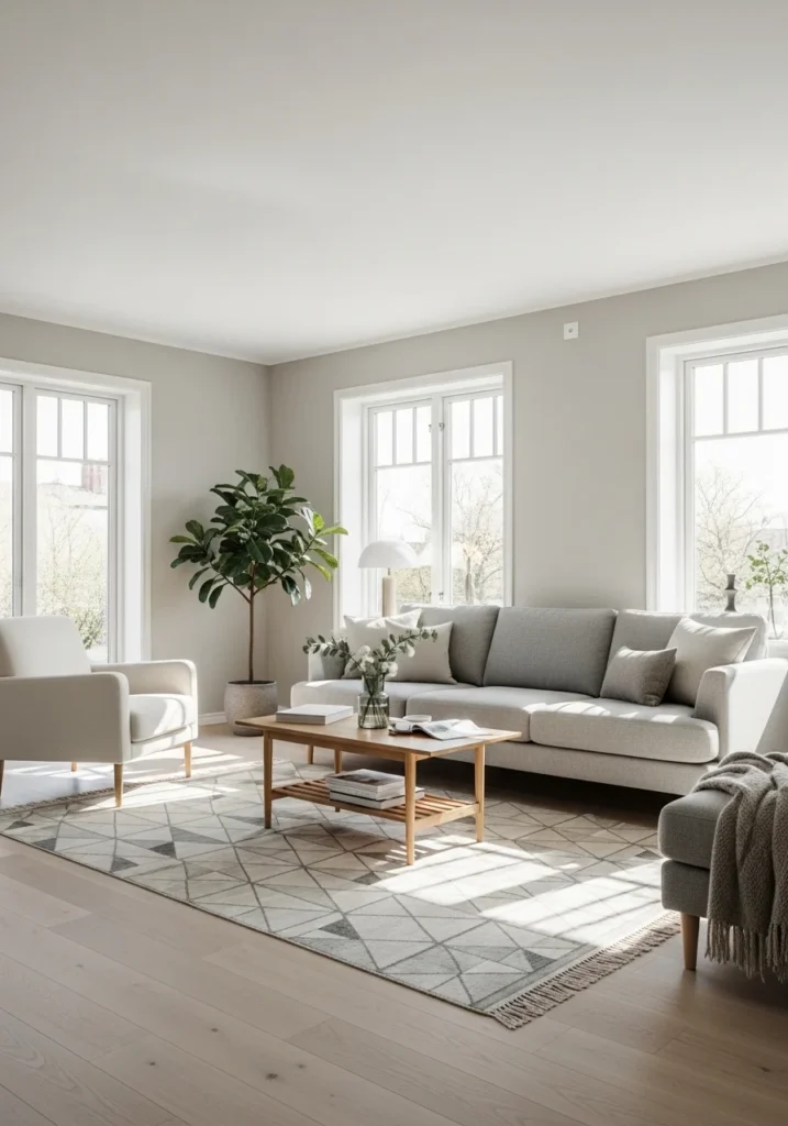 Open and airy Scandinavian style living room.