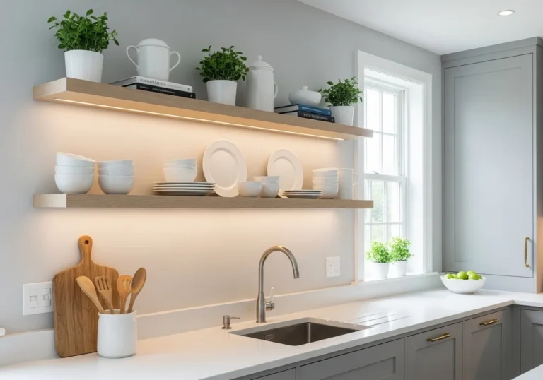 Beautiful floating shelves kitchen look