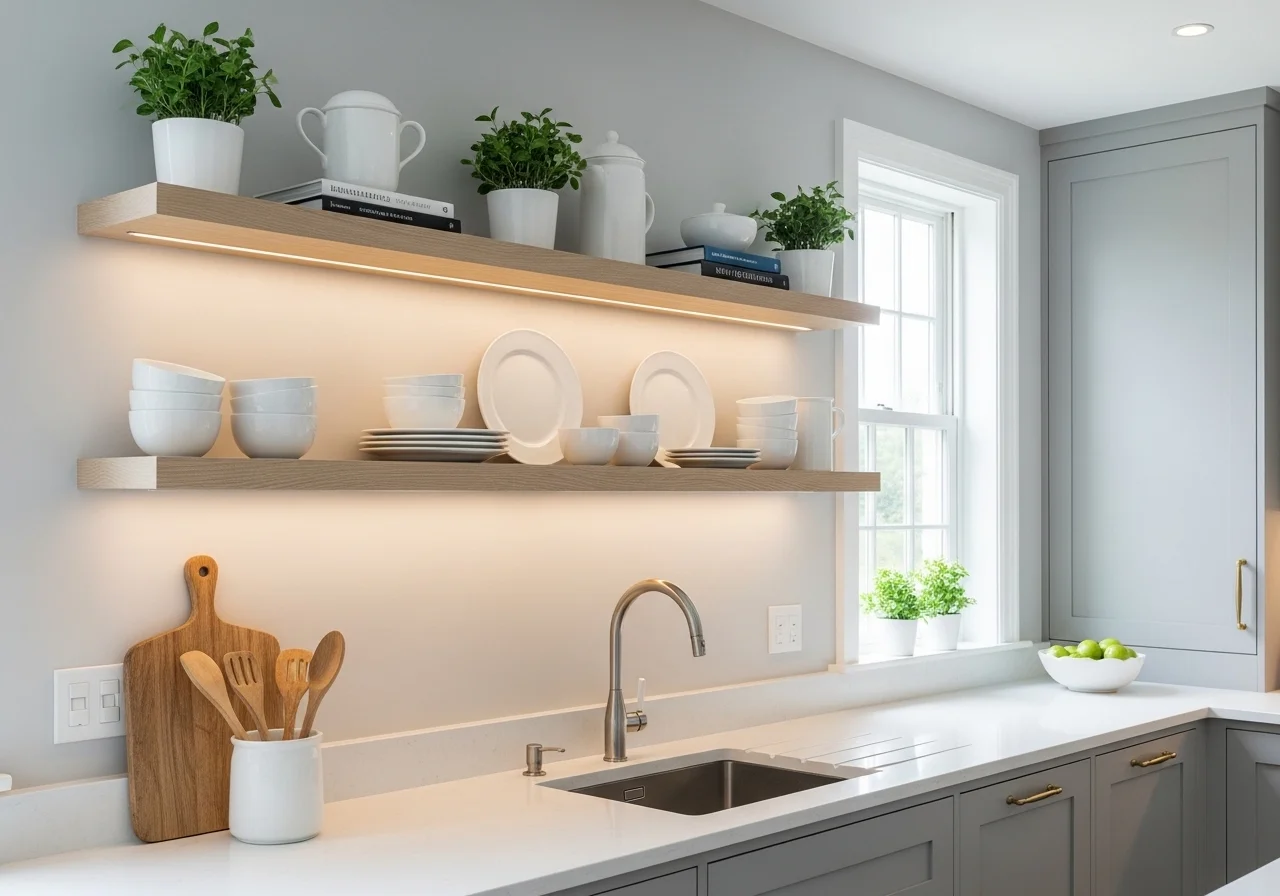 Beautiful floating shelves kitchen look