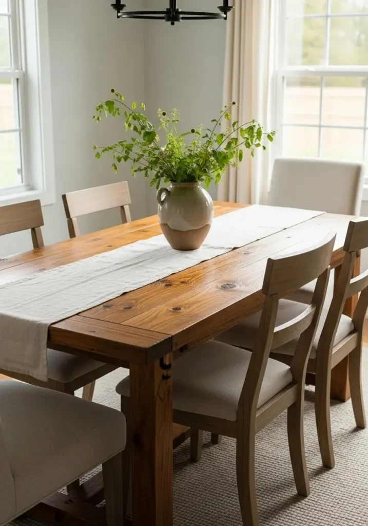 classic wooden farmhouse dining table idea