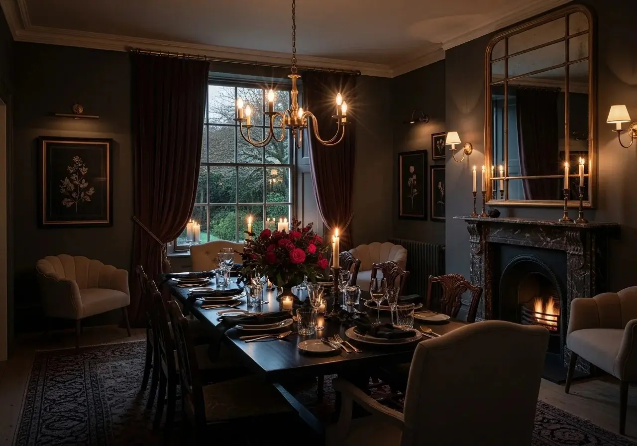 beautiful moody dining room look