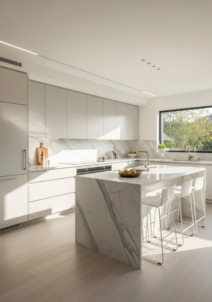 Bright white kitchen ceiling creating airy and open space with modern decor