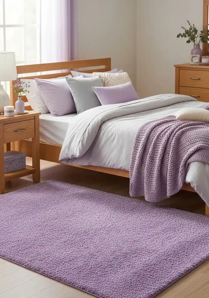 lavender bedroom area rug decor